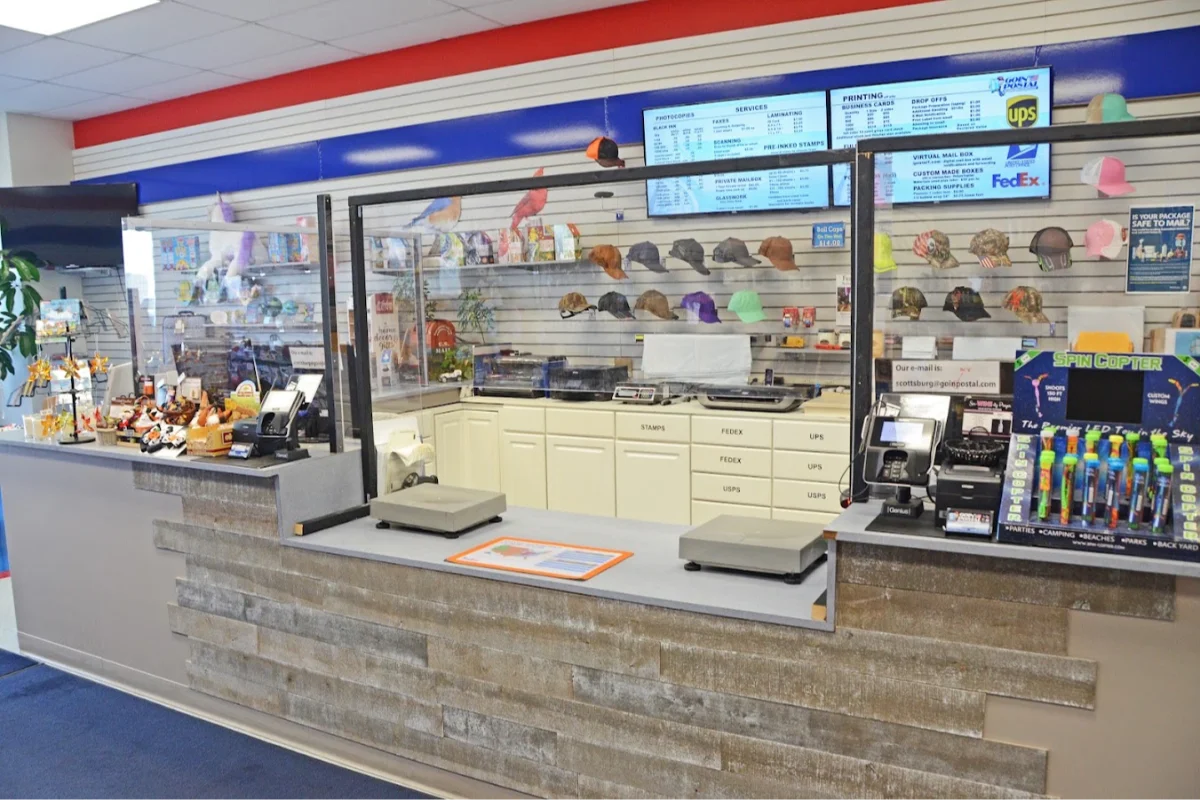 Interior of Goin' Postal Scottsburg shipping center in Scottsburg, IN