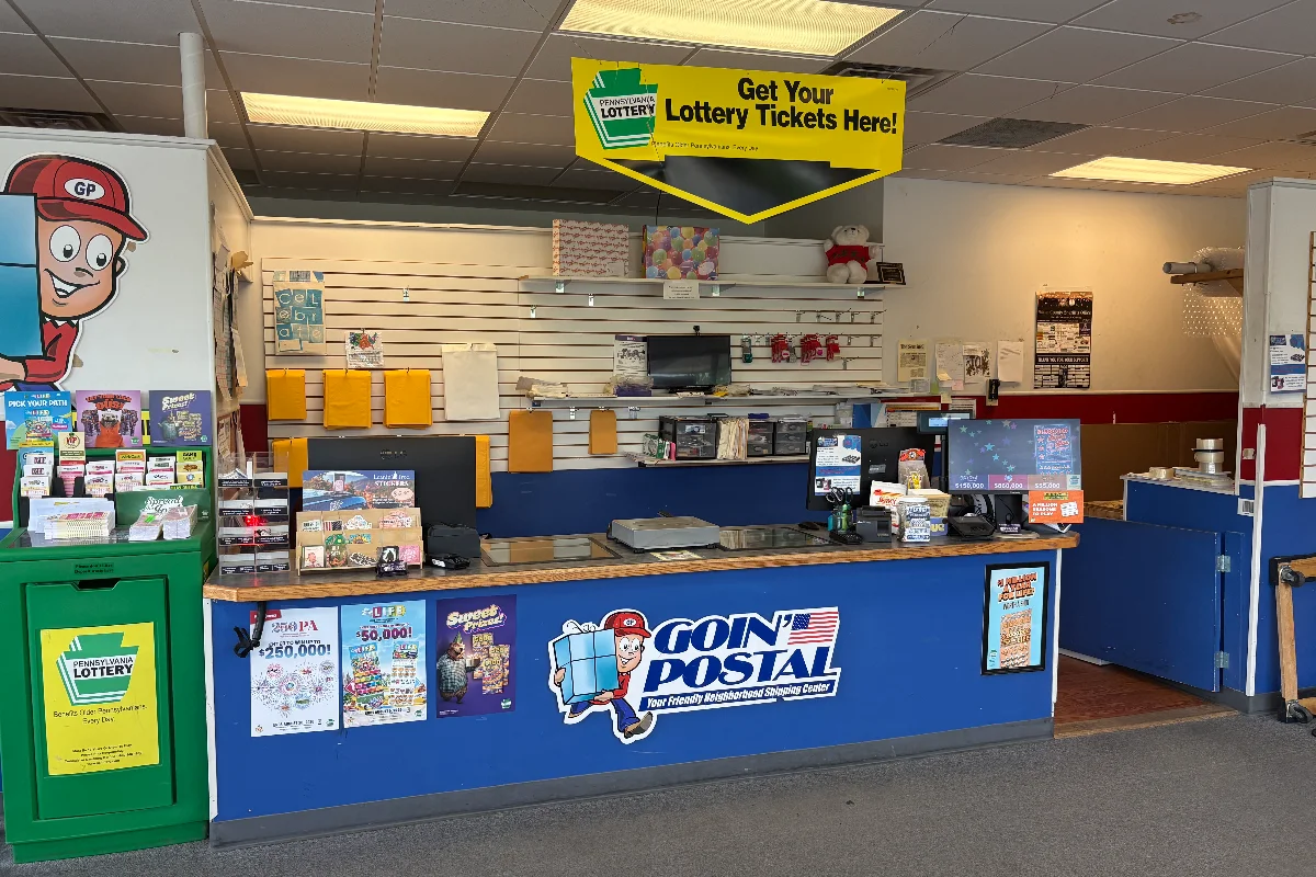 Interior of Goin' Postal Lewistown shipping center in Lewistown, PA