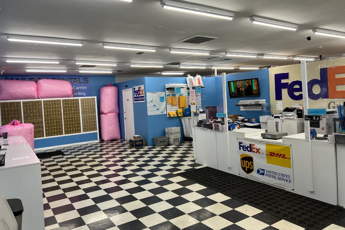 Interior of Goin' Postal New Port Richey shipping center in New Port Richey, FL