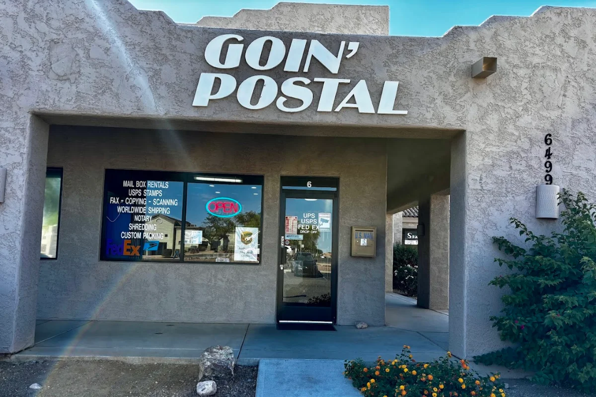 Exterior of Goin' Postal Gold Canyon shipping center in Gold Canyon, AZ
