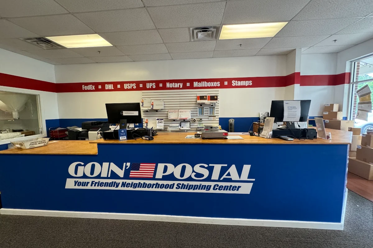 Interior of Goin' Postal Morrisville shipping center in Morrisville, NC