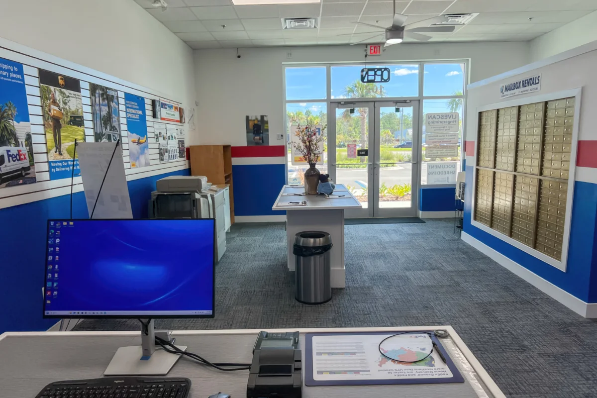 Interior of Goin' Postal St. Johns shipping center in St Johns, FL