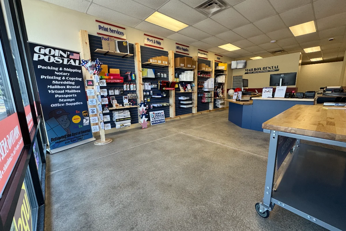 Interior of Goin' Postal Mansfield shipping center in Mansfield, OH